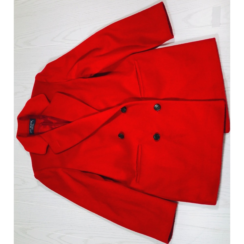 Vintage JG Hook Double Breasted Peacoat Women Petite Large Wool Blend Red USA